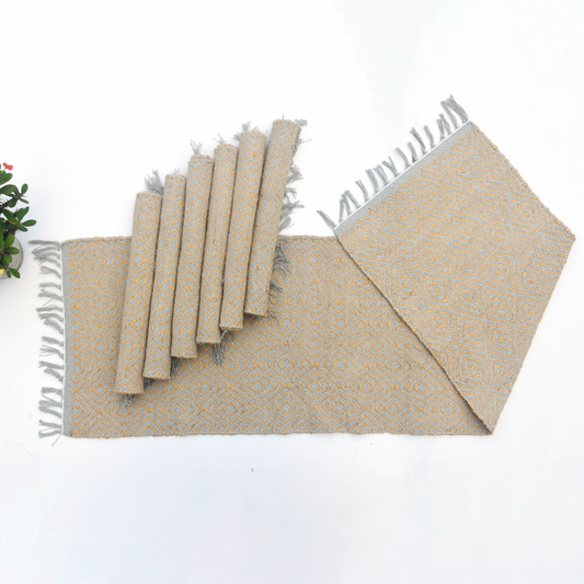 Persian Style Gray & Gold Natural Jute Placemat and Runner