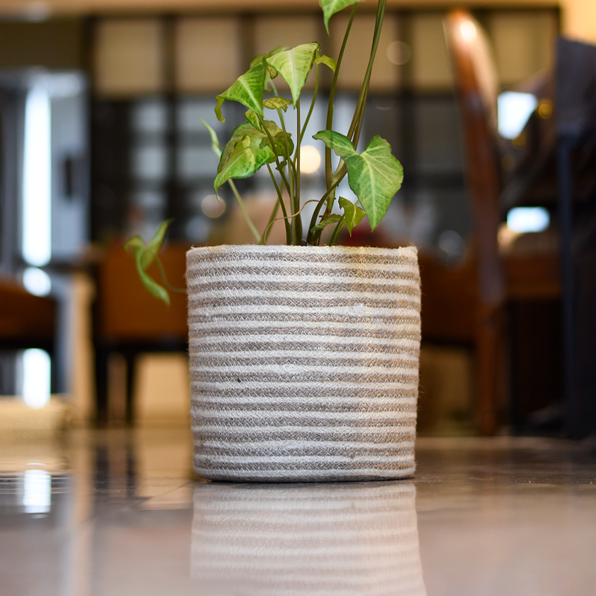 Beige Handcrafted Midsize Jute Basket