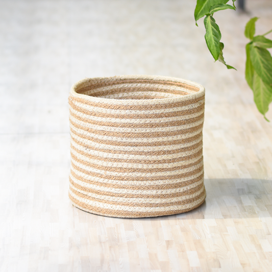 Beige Handcrafted Midsize Jute Basket