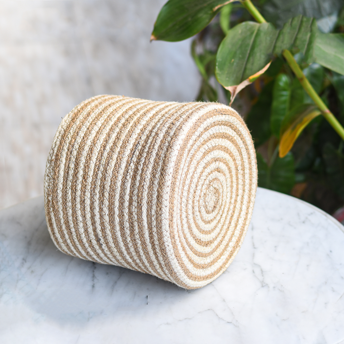 Beige Handcrafted Midsize Jute Basket