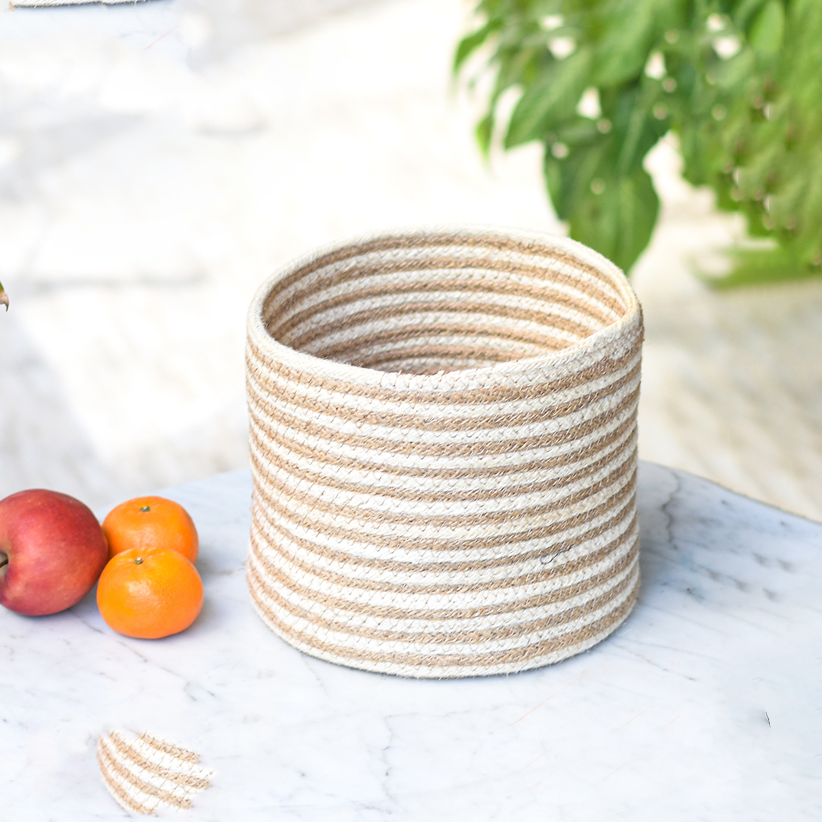 Beige Handcrafted Midsize Jute Basket